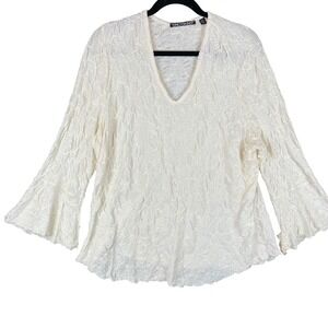 Sno Skins Ivory Textured V-Neck Bell Sleeve Top XXL‎ 22591-23 NEW